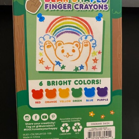 ooly: CUDDY CUBS * BEAR FINGER CRAYONS* *SET of 6* NON TOXIC - Picture 5 of 6